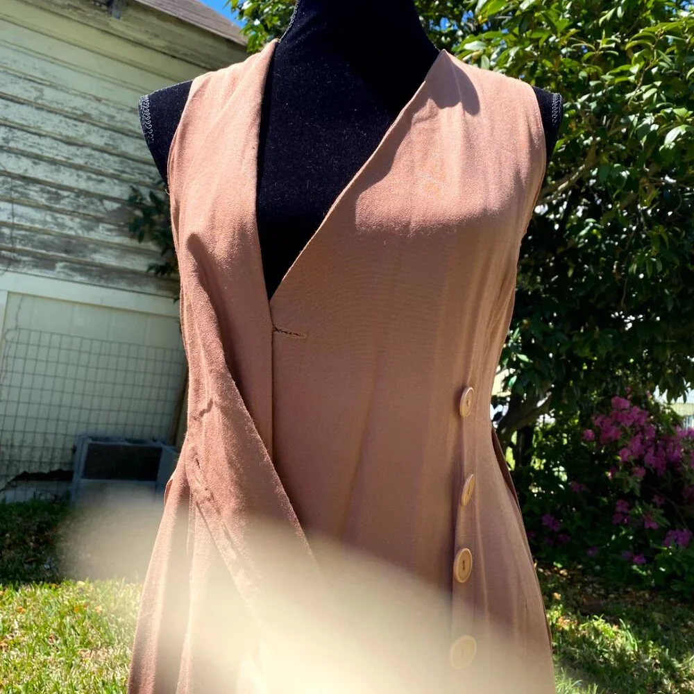Vintage 1960s Side Button-up Mauve Tea-Length Dress w/ Tie in the Back - Picture 4 of 4